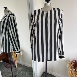 Liz Claiborne grey and White Vertical Stripe Blouse